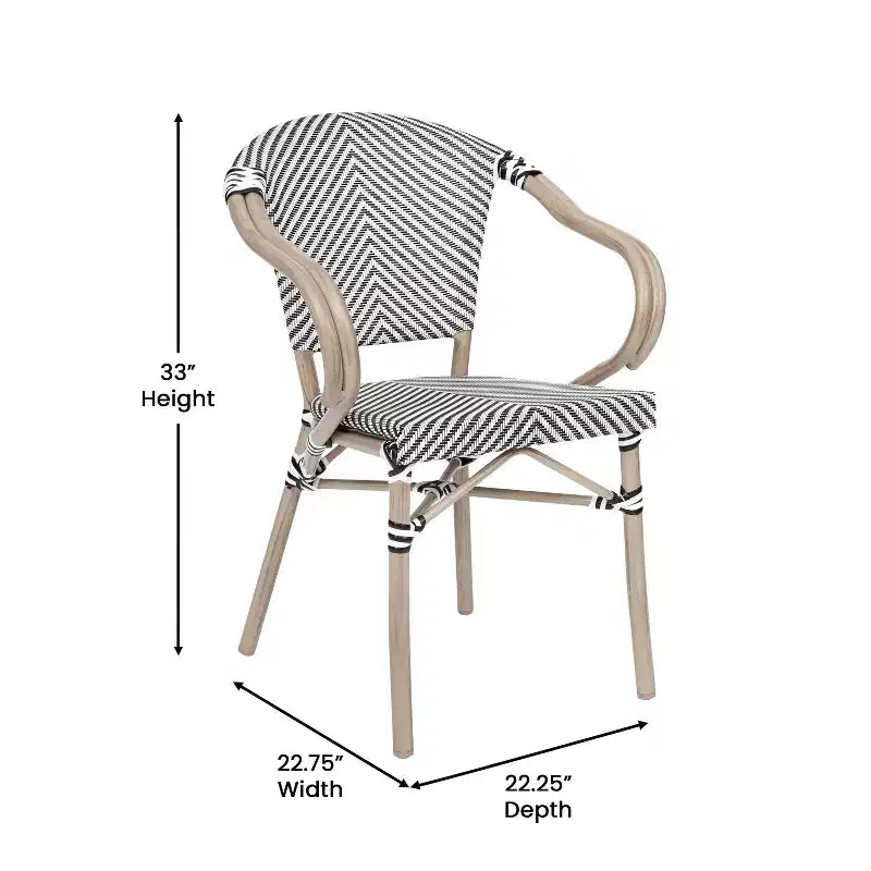 Flash Furniture Marseille Sedia impilabile da bistrò commerciale per interni/esterni con braccioli, textilene e telaio in alluminio con stampa bambù