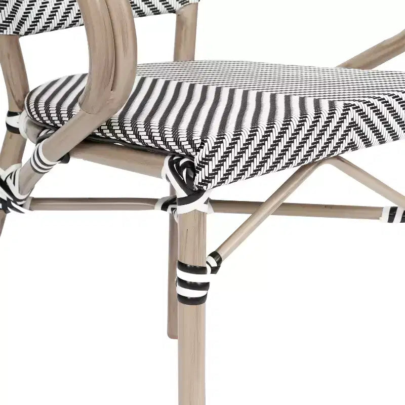 Flash Furniture Marseille Sedia impilabile da bistrò commerciale per interni/esterni con braccioli, textilene e telaio in alluminio con stampa bambù