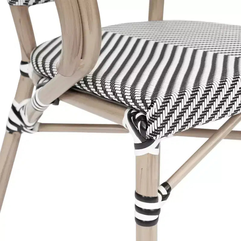 Flash Furniture Marseille Sedia impilabile da bistrò commerciale per interni/esterni con braccioli, textilene e telaio in alluminio con stampa bambù