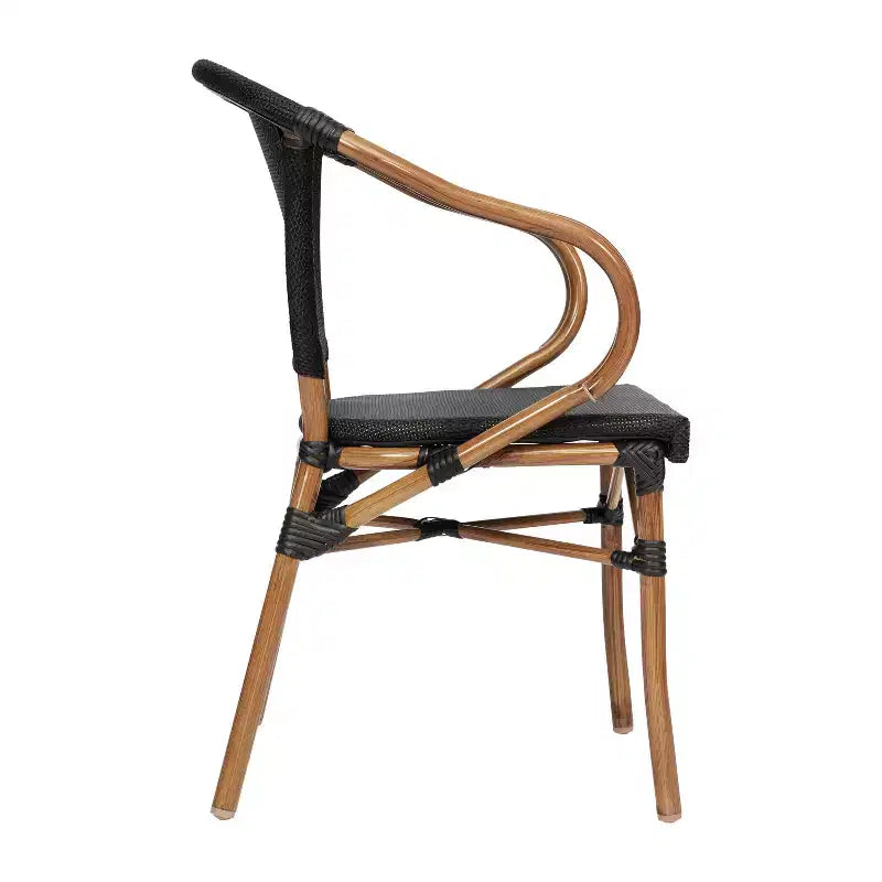 Flash Furniture Marseille Sedia impilabile da bistrò commerciale per interni/esterni con braccioli, textilene e telaio in alluminio con stampa bambù