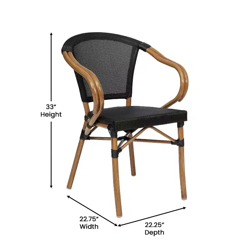 Flash Furniture Marseille Sedia impilabile da bistrò commerciale per interni/esterni con braccioli, textilene e telaio in alluminio con stampa bambù