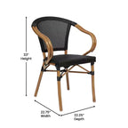 Flash Furniture Marseille Sedia impilabile da bistrò commerciale per interni/esterni con braccioli, textilene e telaio in alluminio con stampa bambù