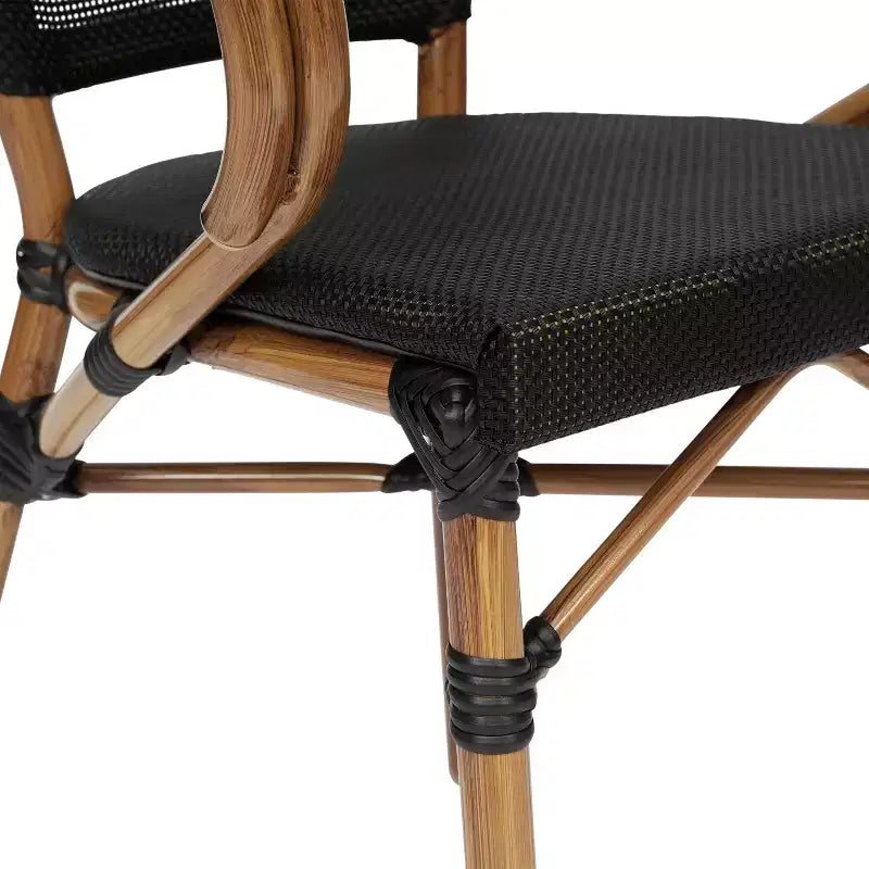 Flash Furniture Marseille Sedia impilabile da bistrò commerciale per interni/esterni con braccioli, textilene e telaio in alluminio con stampa bambù