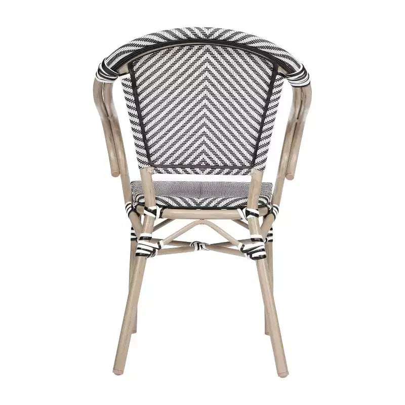 Flash Furniture Marseille Sedia impilabile da bistrò commerciale per interni/esterni con braccioli, textilene e telaio in alluminio con stampa bambù