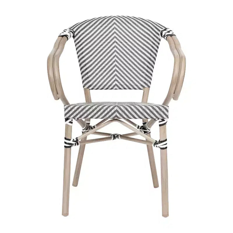 Flash Furniture Marseille Sedia impilabile da bistrò commerciale per interni/esterni con braccioli, textilene e telaio in alluminio con stampa bambù