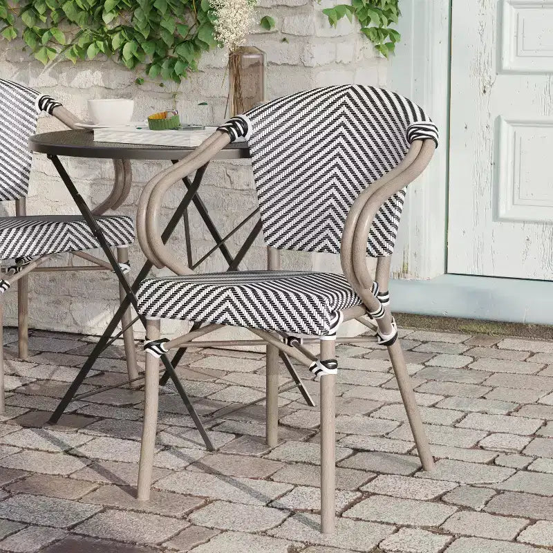 Flash Furniture Marseille Sedia impilabile da bistrò commerciale per interni/esterni con braccioli, textilene e telaio in alluminio con stampa bambù
