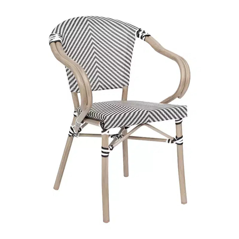 Flash Furniture Marseille Sedia impilabile da bistrò commerciale per interni/esterni con braccioli, textilene e telaio in alluminio con stampa bambù