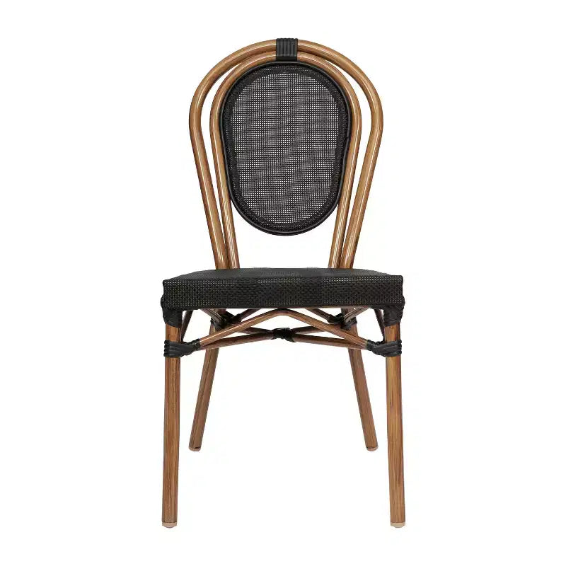 Flash Furniture Confezione da 2 Sedie Impilabili da Bistrò Thonet Commerciali per Interni/Esterni Marseille, Struttura in Alluminio con Stampa Textilene e Bambù