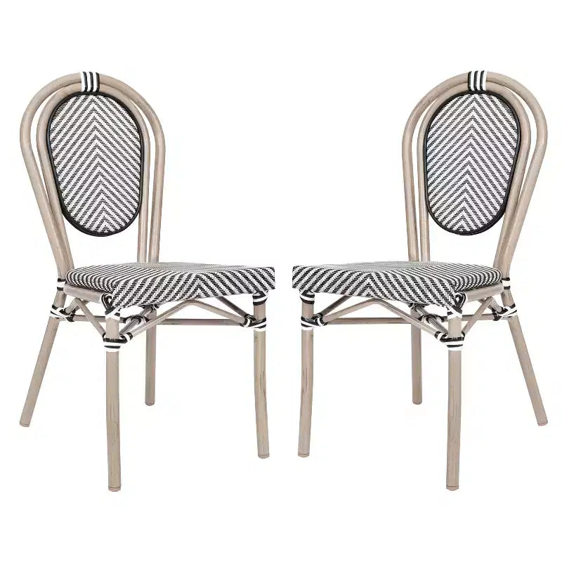 Flash Furniture Confezione da 2 Sedie Impilabili da Bistrò Thonet Commerciali per Interni/Esterni Marseille, Struttura in Alluminio con Stampa Textilene e Bambù