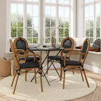Flash Furniture Set da 4 Sedie Impilabili con Braccioli per Ristorante, da Interno/Esterno, Modello Marseille Thonet, con Telaio in Alluminio con Stampa Effetto Bambù e Textilene