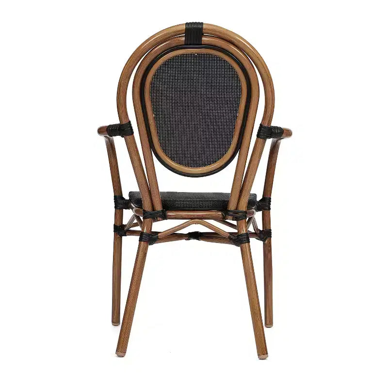Flash Furniture Set da 4 Sedie Impilabili con Braccioli per Ristorante, da Interno/Esterno, Modello Marseille Thonet, con Telaio in Alluminio con Stampa Effetto Bambù e Textilene