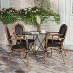 Flash Furniture Set da 4 Sedie Impilabili con Braccioli per Ristorante, da Interno/Esterno, Modello Marseille Thonet, con Telaio in Alluminio con Stampa Effetto Bambù e Textilene