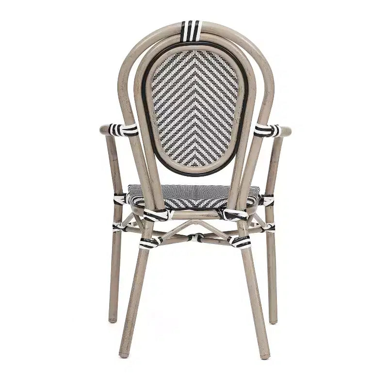 Flash Furniture Set da 4 Sedie Impilabili con Braccioli per Ristorante, da Interno/Esterno, Modello Marseille Thonet, con Telaio in Alluminio con Stampa Effetto Bambù e Textilene