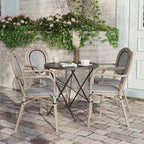 Flash Furniture Set da 4 Sedie Impilabili con Braccioli per Ristorante, da Interno/Esterno, Modello Marseille Thonet, con Telaio in Alluminio con Stampa Effetto Bambù e Textilene