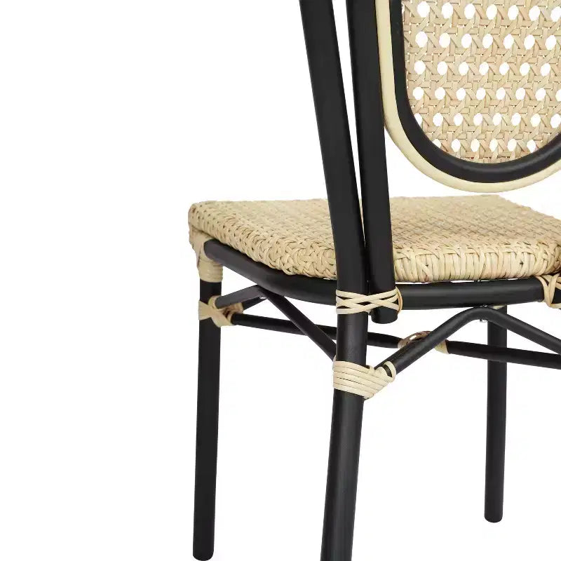 Flash Furniture Cannes Sedia impilabile da bistrò Thonet commerciale per interni/esterni, in rattan di canna PE e telaio in alluminio