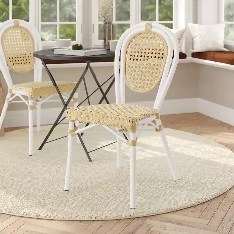 Flash Furniture Cannes Sedia impilabile da bistrò Thonet commerciale per interni/esterni, in rattan di canna PE e telaio in alluminio