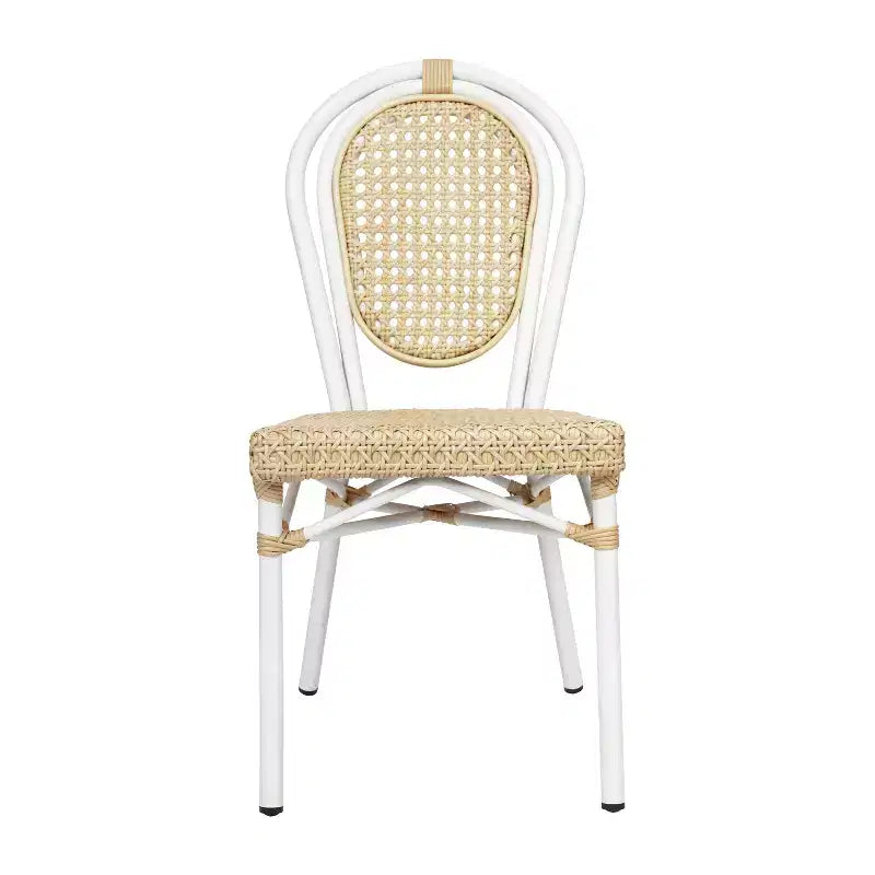 Flash Furniture Cannes Sedia impilabile da bistrò Thonet commerciale per interni/esterni, in rattan di canna PE e telaio in alluminio