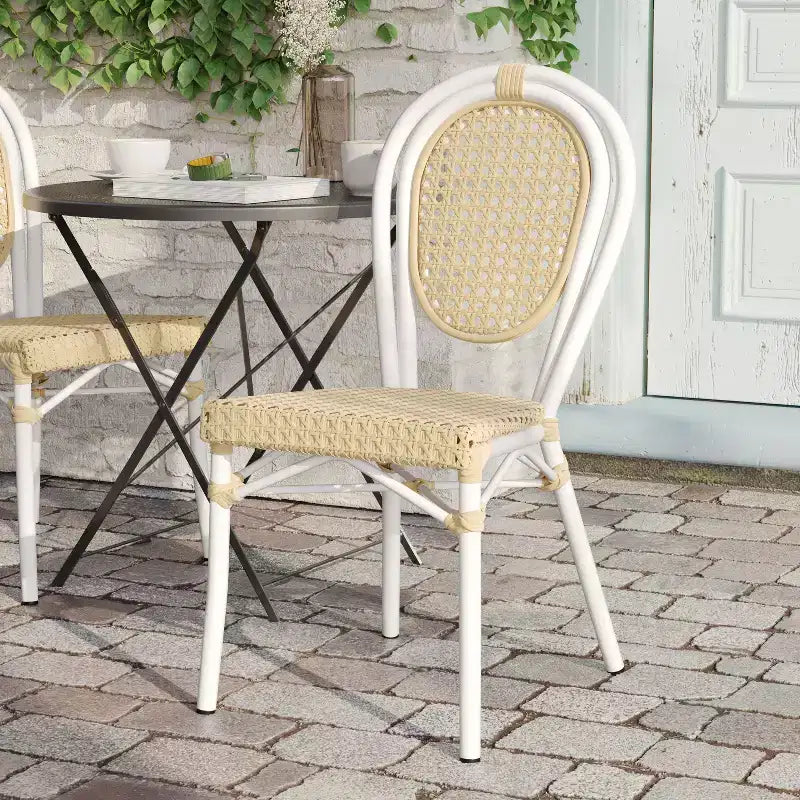 Flash Furniture Cannes Sedia impilabile da bistrò Thonet commerciale per interni/esterni, in rattan di canna PE e telaio in alluminio
