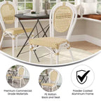 Flash Furniture Cannes Sedia impilabile da bistrò Thonet commerciale per interni/esterni, in rattan di canna PE e telaio in alluminio