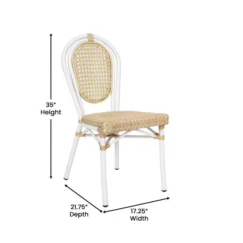 Flash Furniture Cannes Sedia impilabile da bistrò Thonet commerciale per interni/esterni, in rattan di canna PE e telaio in alluminio
