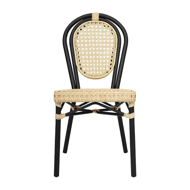 Flash Furniture Cannes Sedia impilabile da bistrò Thonet commerciale per interni/esterni, in rattan di canna PE e telaio in alluminio