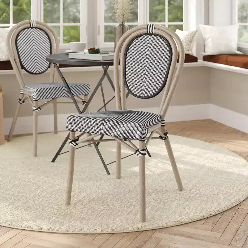 Flash Furniture Marseille Sedia Impilabile da Bistrò Commerciale per Interni/Esterni in Stile Thonet, Telaio in Alluminio con Tessuto Textilene e Stampa Bambù