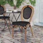 Flash Furniture Marseille Sedia Impilabile da Bistrò Commerciale per Interni/Esterni in Stile Thonet, Telaio in Alluminio con Tessuto Textilene e Stampa Bambù