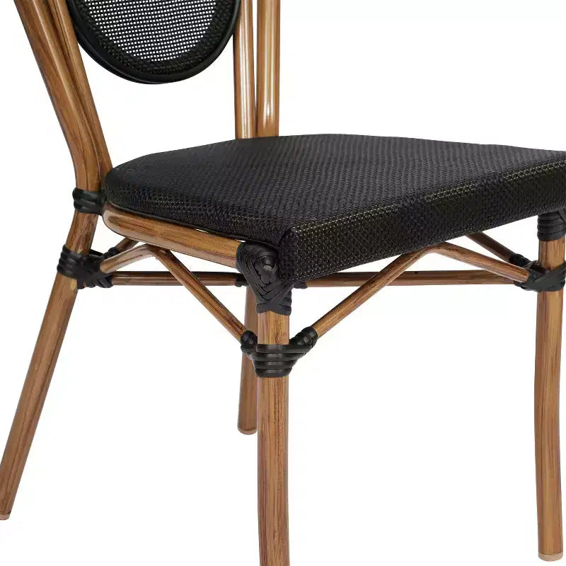 Flash Furniture Marseille Sedia Impilabile da Bistrò Commerciale per Interni/Esterni in Stile Thonet, Telaio in Alluminio con Tessuto Textilene e Stampa Bambù