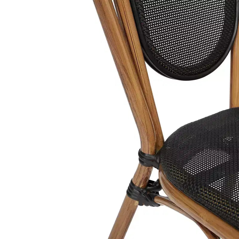 Flash Furniture Marseille Sedia Impilabile da Bistrò Commerciale per Interni/Esterni in Stile Thonet, Telaio in Alluminio con Tessuto Textilene e Stampa Bambù