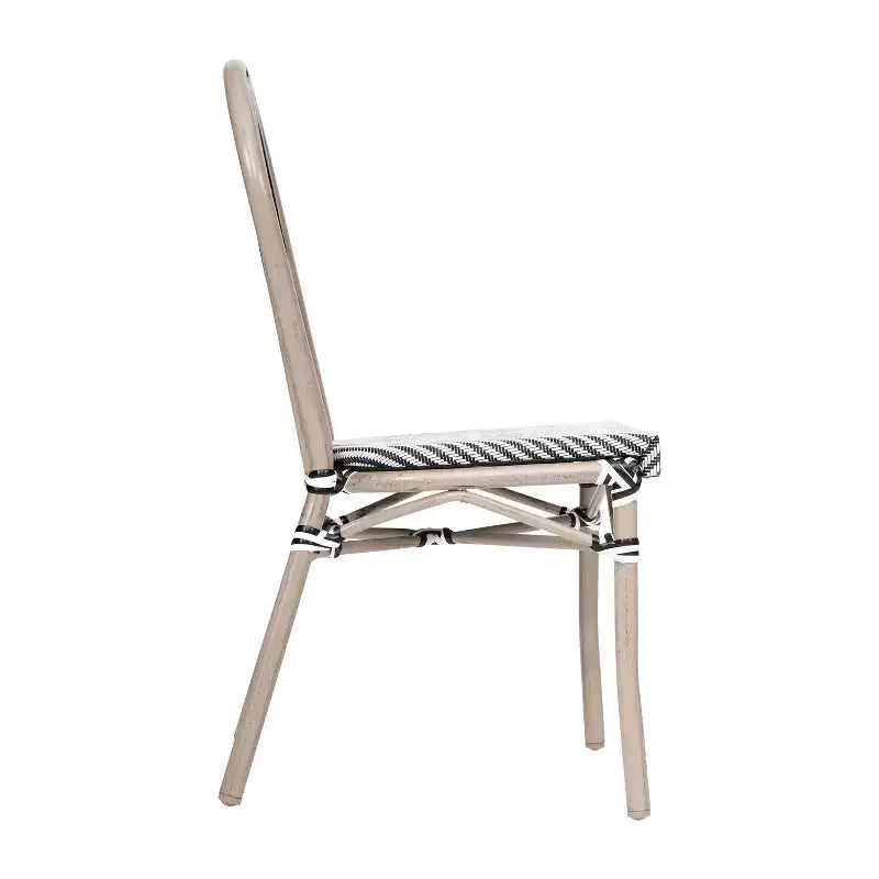 Flash Furniture Marseille Sedia Impilabile da Bistrò Commerciale per Interni/Esterni in Stile Thonet, Telaio in Alluminio con Tessuto Textilene e Stampa Bambù