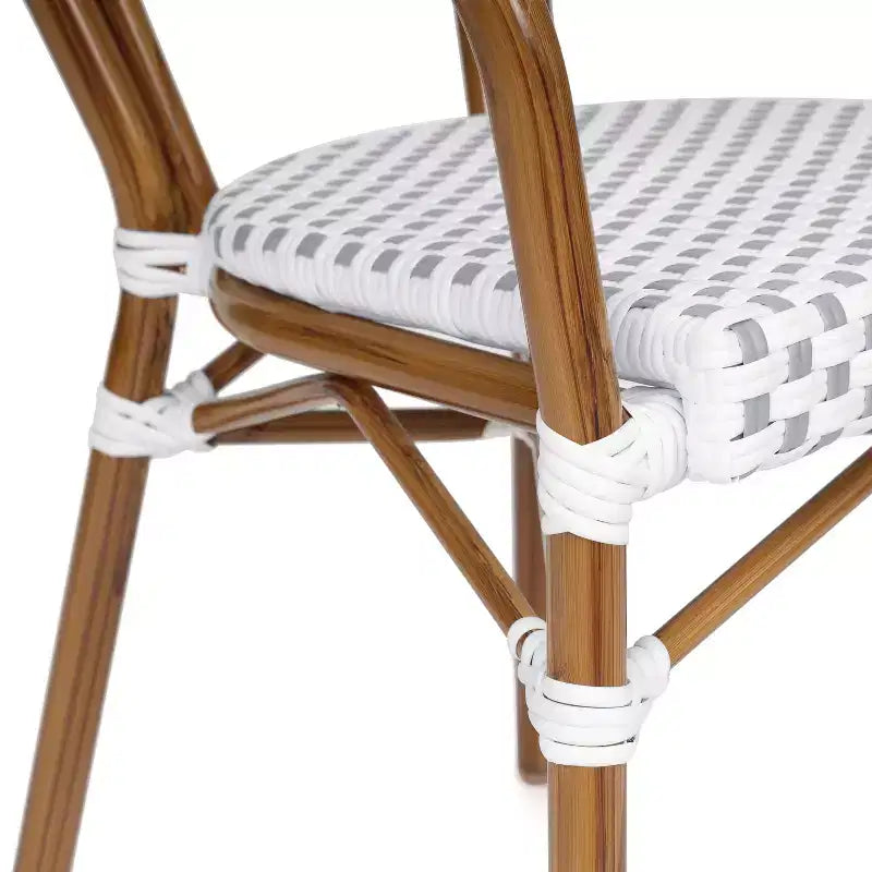 Flash Furniture Lourdes Chaise empilable de bistrot Thonet commerciale intérieure/extérieure avec accoudoirs, rotin PE et cadre en aluminium