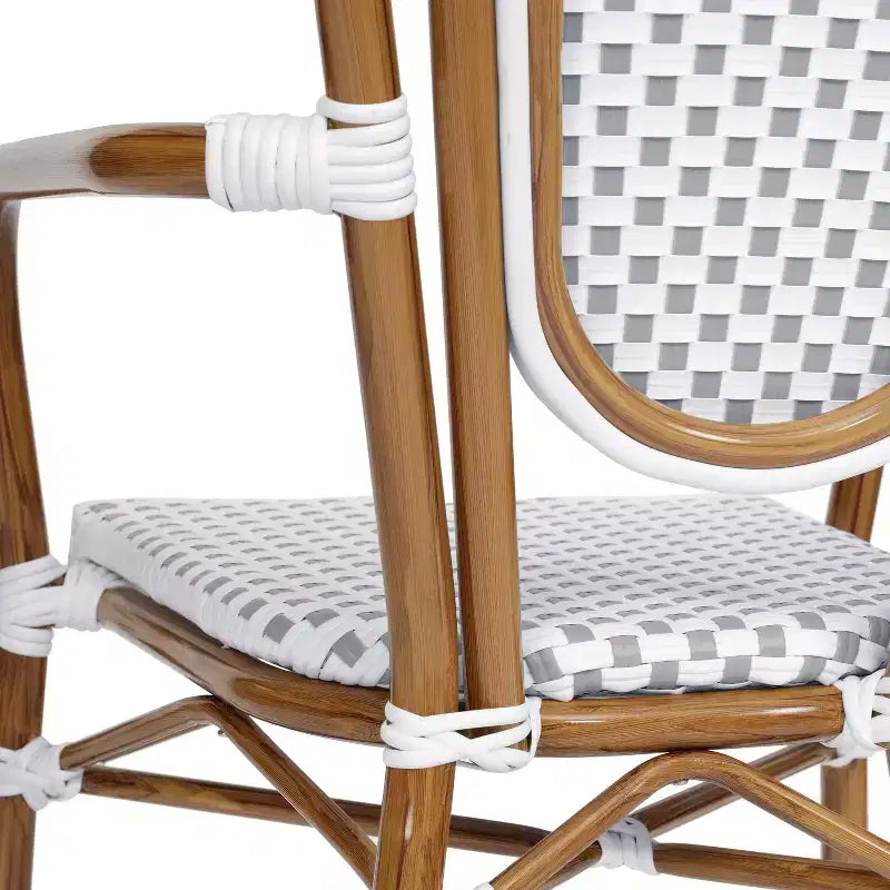 Flash Furniture Lourdes Chaise empilable de bistrot Thonet commerciale intérieure/extérieure avec accoudoirs, rotin PE et cadre en aluminium