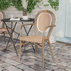 Flash Furniture Lourdes Chaise empilable de bistrot Thonet commerciale intérieure/extérieure avec accoudoirs, rotin PE et cadre en aluminium