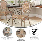 Flash Furniture Lourdes Chaise empilable de bistrot Thonet commerciale intérieure/extérieure avec accoudoirs, rotin PE et cadre en aluminium