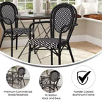 Flash Furniture Lourdes Chaise empilable de bistrot Thonet commerciale intérieure/extérieure avec accoudoirs, rotin PE et cadre en aluminium