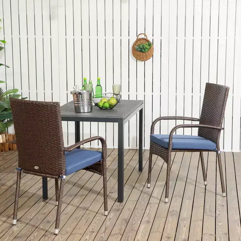 Sedie da pranzo impilabili da esterno Outsunny, sedie da pranzo da patio in vimini imbottite