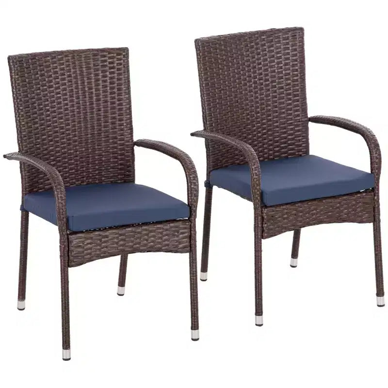 Outsunny Stackable Outdoor Dining Chairs, Cushioned Patio Wicker Dining Chairs
