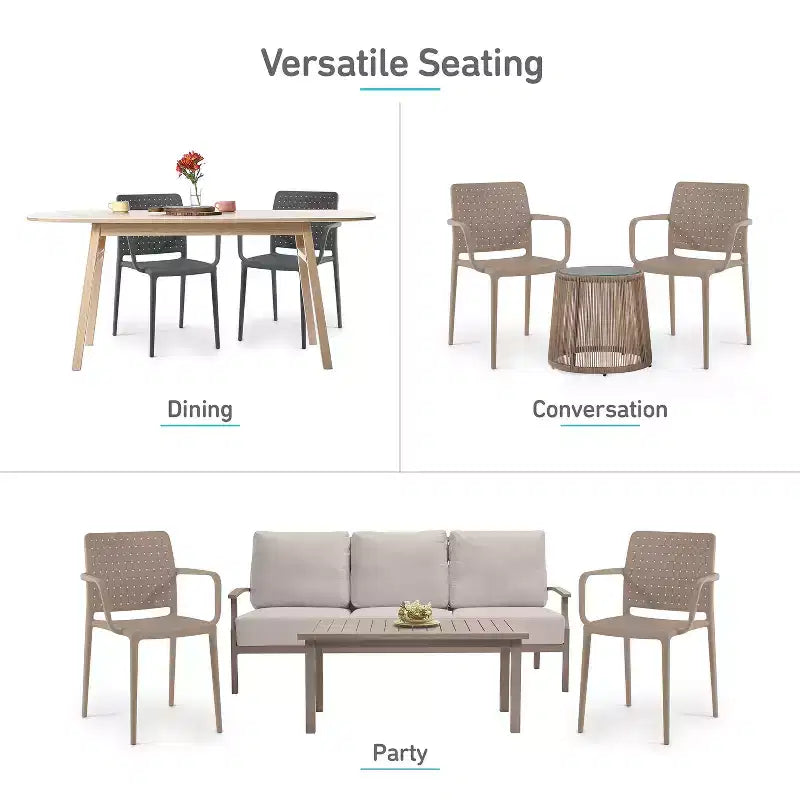 WRGHOME Bari Sedie da Pranzo Impilabili in Resina di Plastica Moderne per Esterni/Interni (Set da 2)