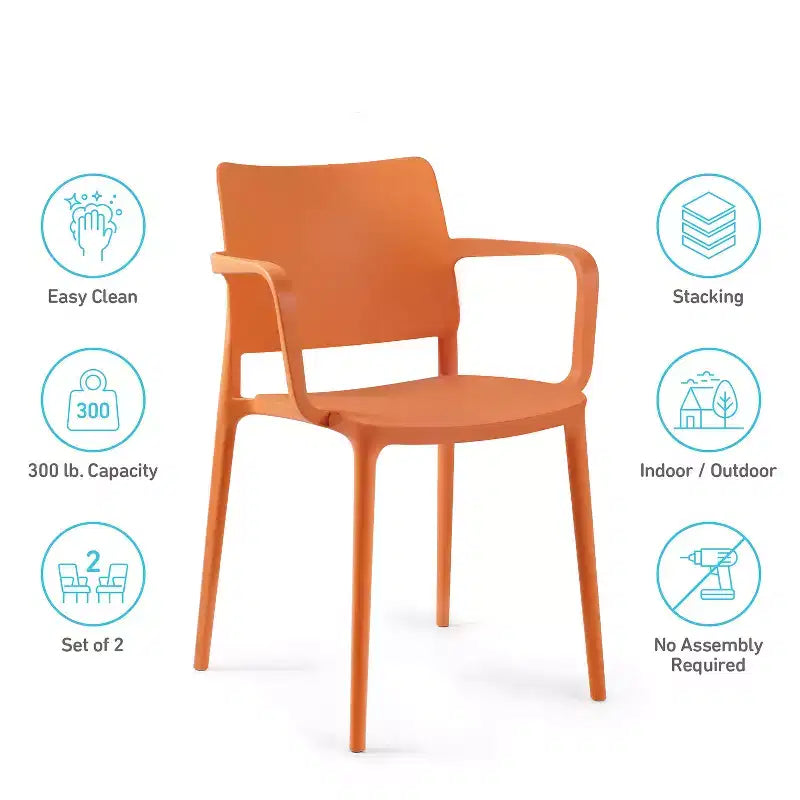 WRGHOME Giardino Sedie impilabili in resina plastica moderne per patio, da esterno/interno (set da 2)