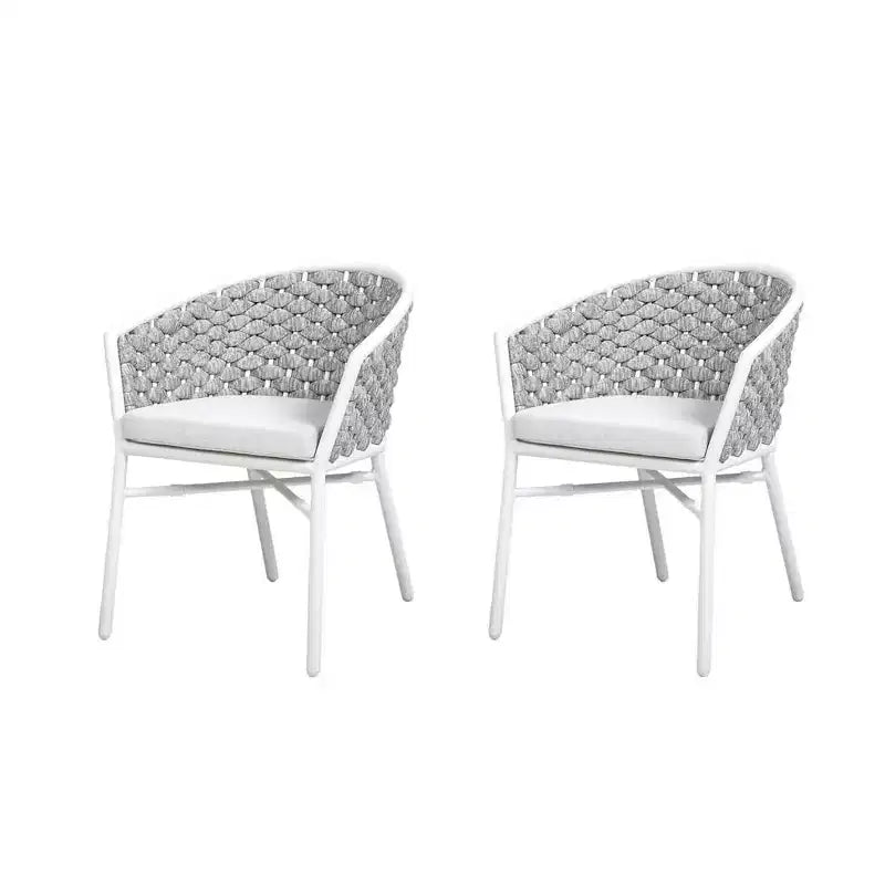 Rowan 24 Rope Barrel Back Patio Dining Chairs, Set of 2, Optic White Acrylic