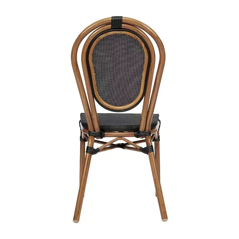 Emma & Oliver Massalia, set da quattro sedie impilabili per interni/esterni in stile bistrot Thonet con seduta in textilene e struttura in metallo con finitura bambù