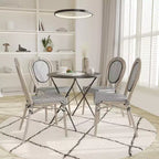 Emma & Oliver Massalia, set da quattro sedie impilabili per interni/esterni in stile bistrot Thonet con seduta in textilene e struttura in metallo con finitura bambù
