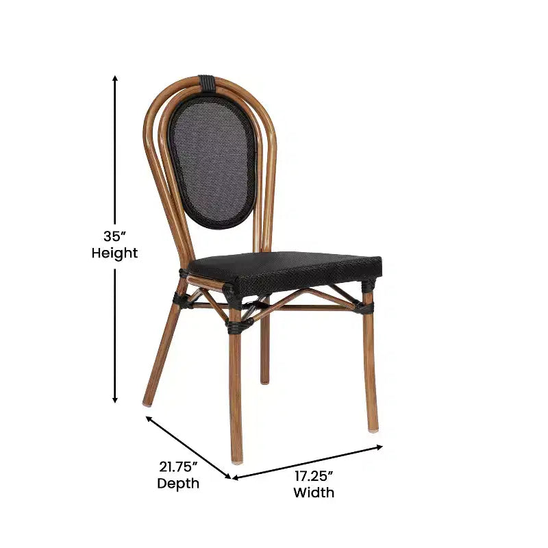 Emma & Oliver Massalia, set da quattro sedie impilabili per interni/esterni in stile bistrot Thonet con seduta in textilene e struttura in metallo con finitura bambù