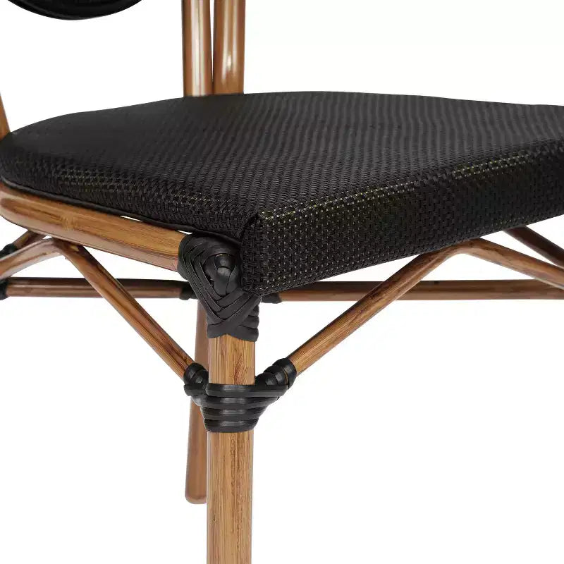 Emma & Oliver Massalia, set da quattro sedie impilabili per interni/esterni in stile bistrot Thonet con seduta in textilene e struttura in metallo con finitura bambù