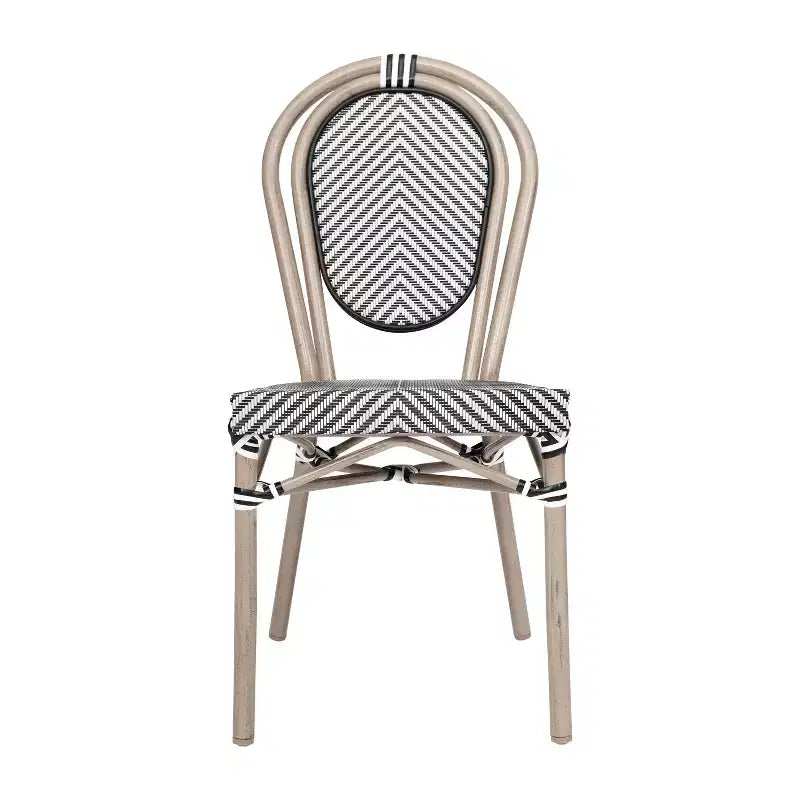 Emma & Oliver Massalia, set da quattro sedie impilabili per interni/esterni in stile bistrot Thonet con seduta in textilene e struttura in metallo con finitura bambù