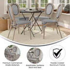 Emma & Oliver Massalia, set da quattro sedie impilabili per interni/esterni in stile bistrot Thonet con seduta in textilene e struttura in metallo con finitura bambù