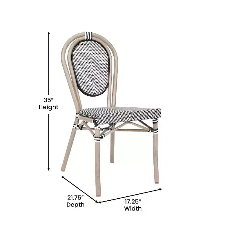 Emma & Oliver Massalia, set da quattro sedie impilabili per interni/esterni in stile bistrot Thonet con seduta in textilene e struttura in metallo con finitura bambù