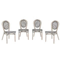 Emma & Oliver Massalia Set of Four Indoor/Outdoor Stacking Thonet Bistro Style Chairs with Textilene Seat and Bamboo Finished Metal Frame