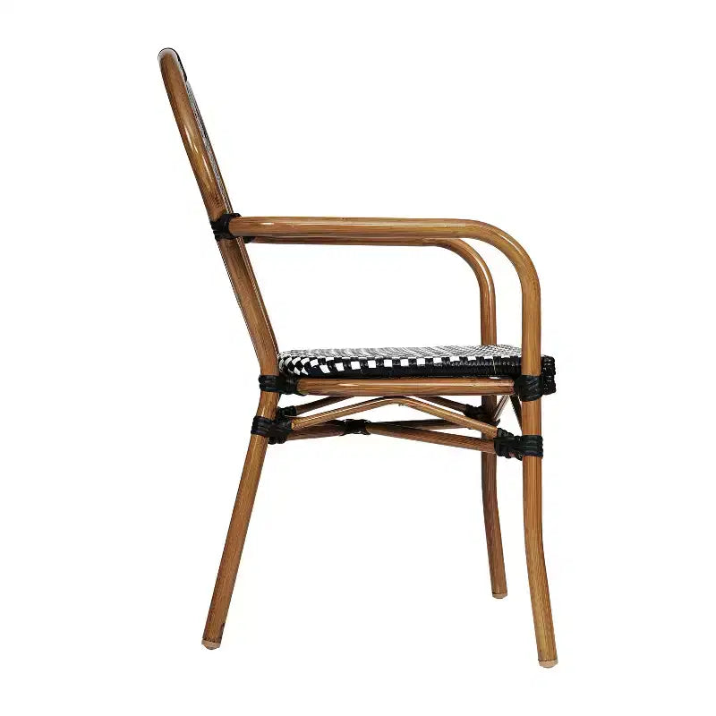 Set di Due Sedie Impilabili con Braccioli Emma & Oliver Colmar Stile Bistrot Thonet da Interno/Esterno, Seduta in Rattan PE e Struttura in Metallo