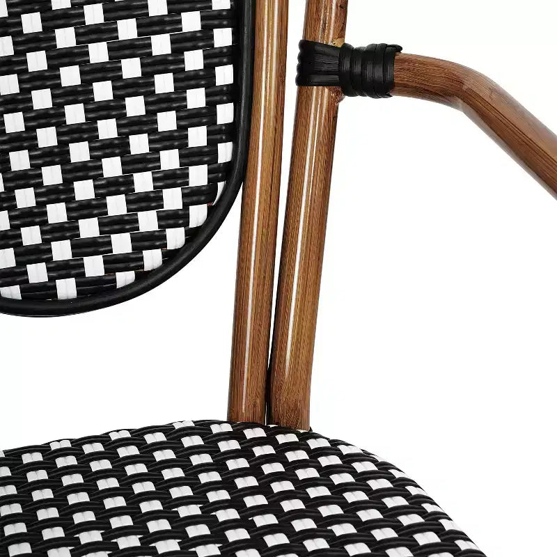 Set di Due Sedie Impilabili con Braccioli Emma & Oliver Colmar Stile Bistrot Thonet da Interno/Esterno, Seduta in Rattan PE e Struttura in Metallo